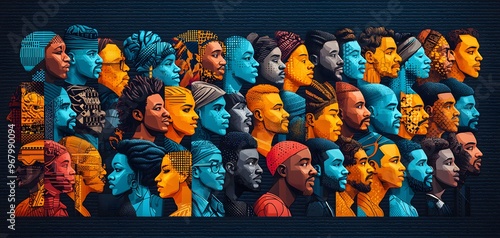 A Colorful Celebration of Diversity Through Artistic Expression in Portraits of Unique Individuals. Mosaic of Miltinational Faces