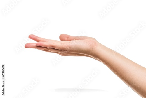 A person extending their hand against a white background