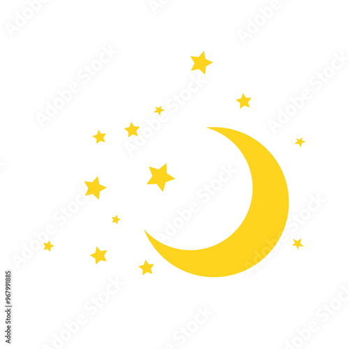 Gold moon and stars PNG | Yellow moon star flat icon
