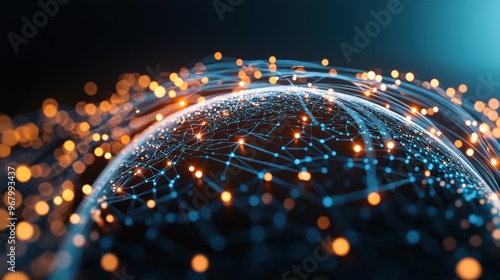 Customer Relationship Ecosystem: A digital globe with small, interconnected nodes representing various customers, with lines of light connecting them all to a central hub symbolizing the business