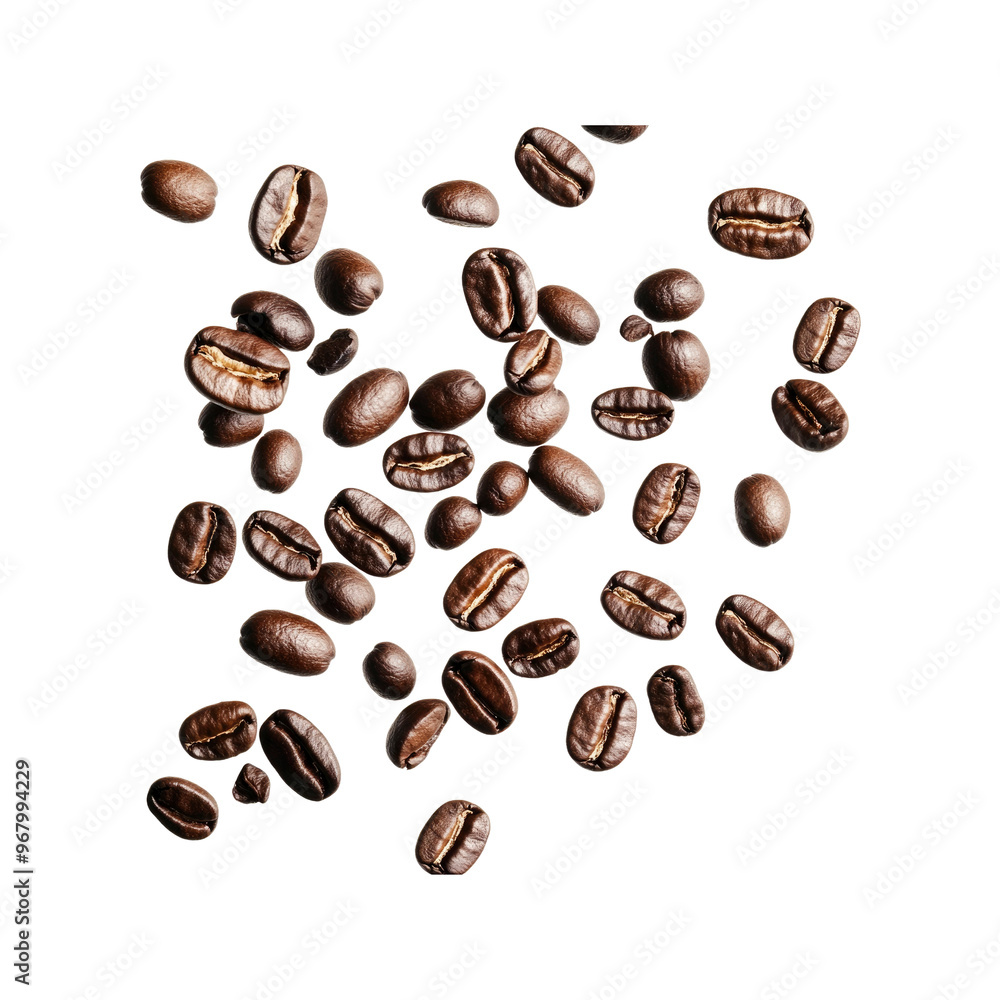 Obraz premium Roasted Coffee Beans Falling on White Background