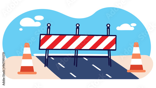 Traffic Barricade on a city street for warning signs alert traffic, vector illustration
