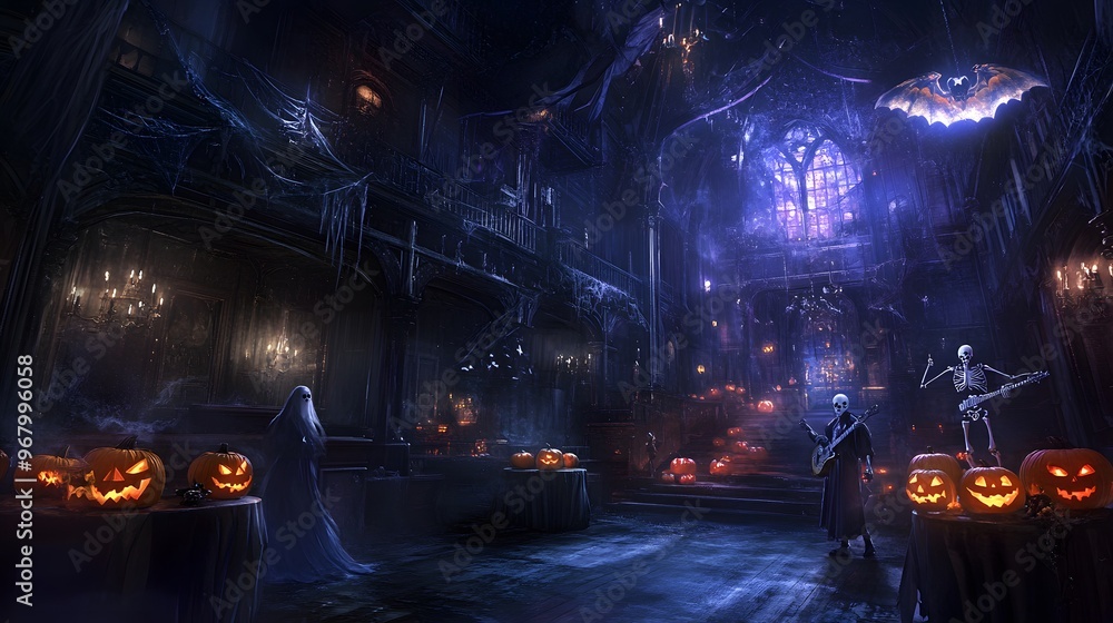 Fototapeta premium Halloween, Haunting, Witches, Ghosts, Haunted, Vampire, Cemetery, Pattern Background, Wallpaper, Cover and Screen for Smartphone, PC, Laptop, 9:16 and 16:9 Format