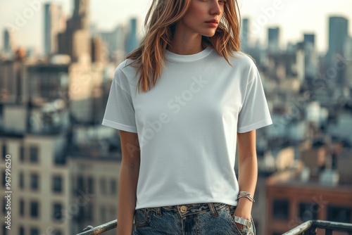 T-shirt worn by a model in an urban street wear style created with Generative AI