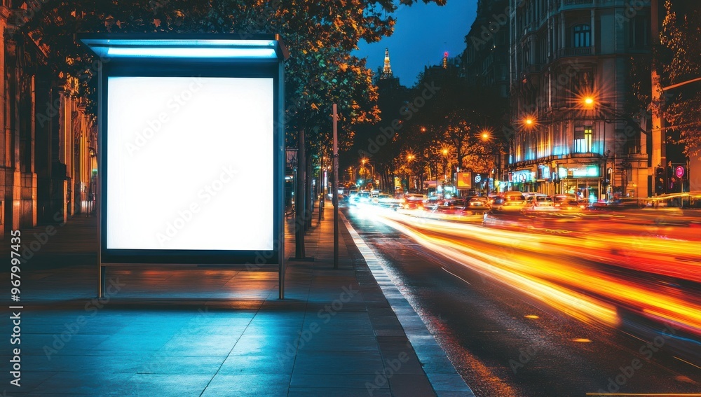 Blank Billboard on a City Street at Night Blank Billboard on a City Street at Night