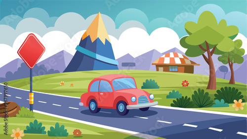 Car on a road trip natural view with  travel summer vacation and careful driving