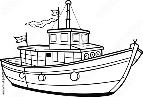 old boat line art vector illustration