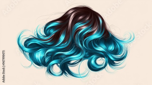 vector illustration of a brown curly hair that has been dyed cyan blue