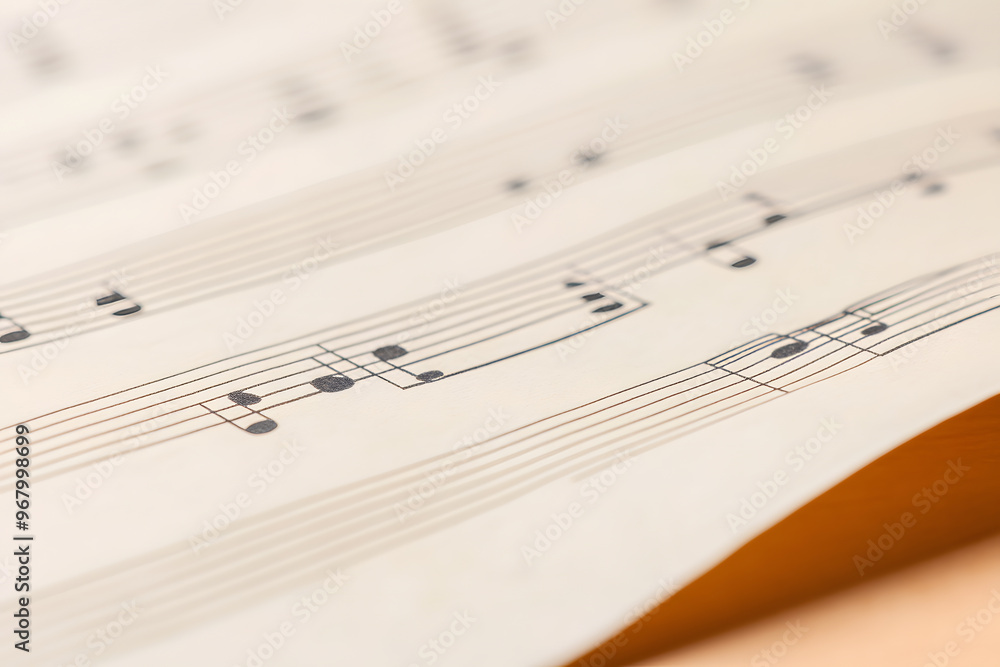 Macro Shot of Wavy Music Sheet with Notes | Close-Up View of Musical Composition and Sheet Music Art Macro Shot of Wavy Music Sheet with Notes | Close-Up View of Musical Composition and Sheet Music Art