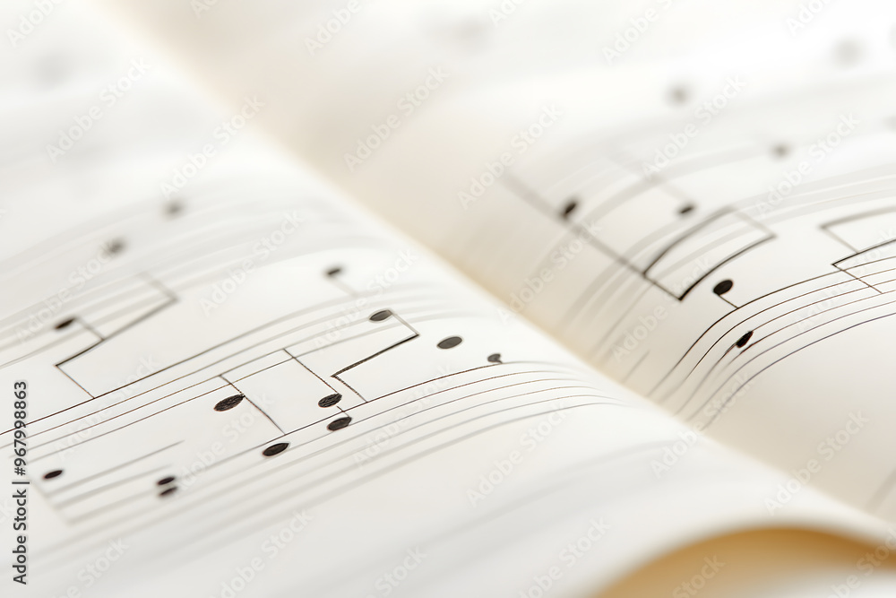 Fototapeta premium Macro Shot of Wavy Music Sheet with Notes | Close-Up View of Musical Composition and Sheet Music Art