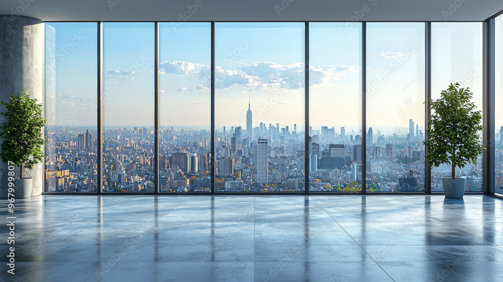 Fototapeta premium A modern office space with a stunning cityscape view.