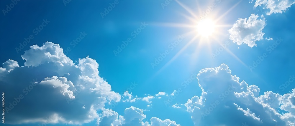 Serene blue skies with fluffy white clouds and bright sunlight illuminating the peaceful landscape Tranquil and idyllic nature photography concept with ample copy space for text overlays Serene blue skies with fluffy white clouds and bright sunlight illuminating the peaceful landscape Tranquil and idyllic nature photography concept with ample copy space for text overlays