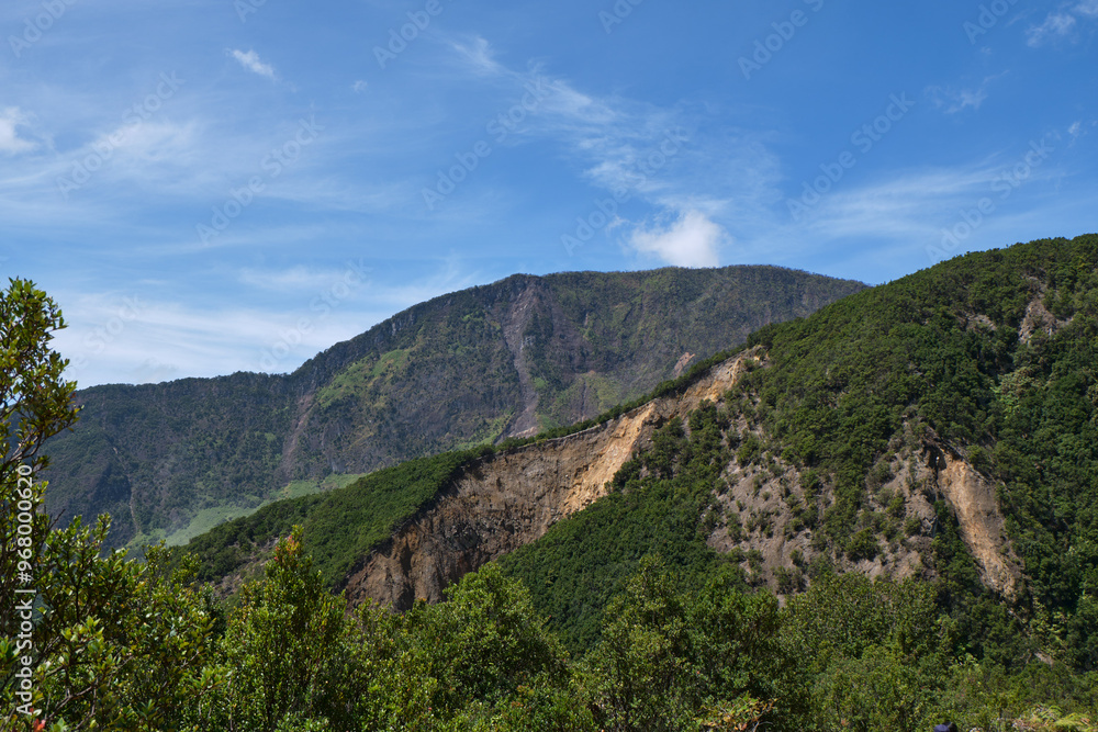 Fototapeta premium Lush Green Mountain Valley Under a Clear Sky