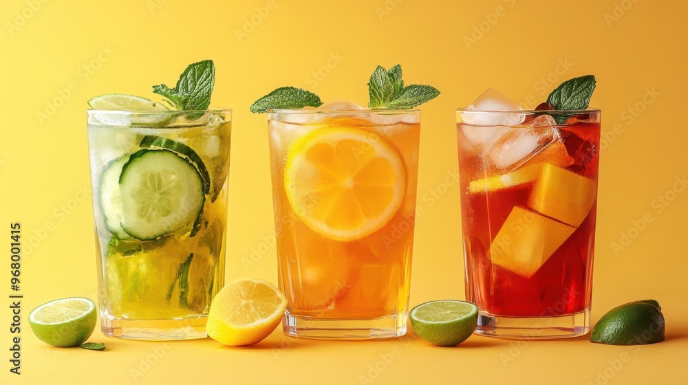 banner design featuring stylish glasses of organic detox drinks, embracing the wellness trend with refreshing and healthy ingredients banner design featuring stylish glasses of organic detox drinks, embracing the wellness trend with refreshing and healthy ingredients