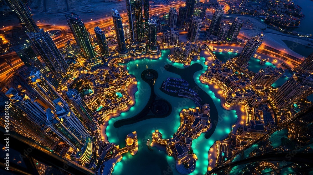 Obraz premium Dubai Panoramic View From Top at night.generative ai