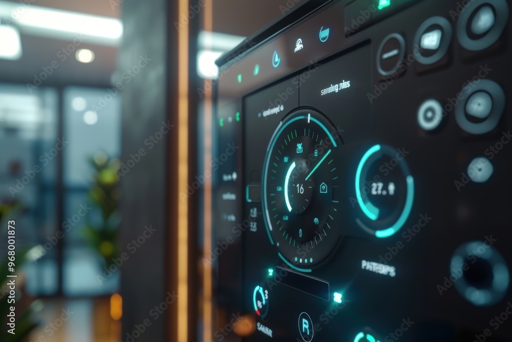 Smart Home Control Panel with Energy Efficient Settings for Lighting, Heating, and Security Interface Smart Home Control Panel with Energy Efficient Settings for Lighting, Heating, and Security Interface