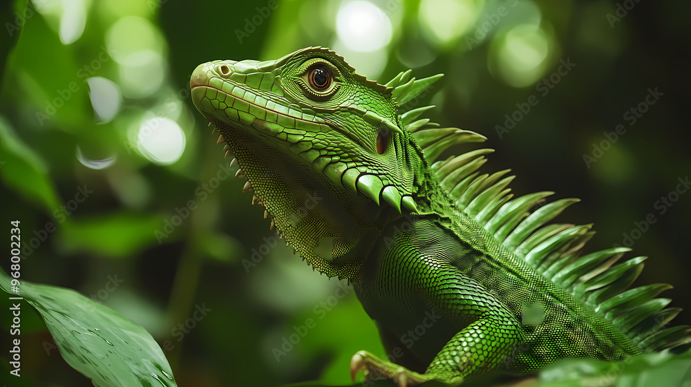 Fototapeta premium green iguana on a branch