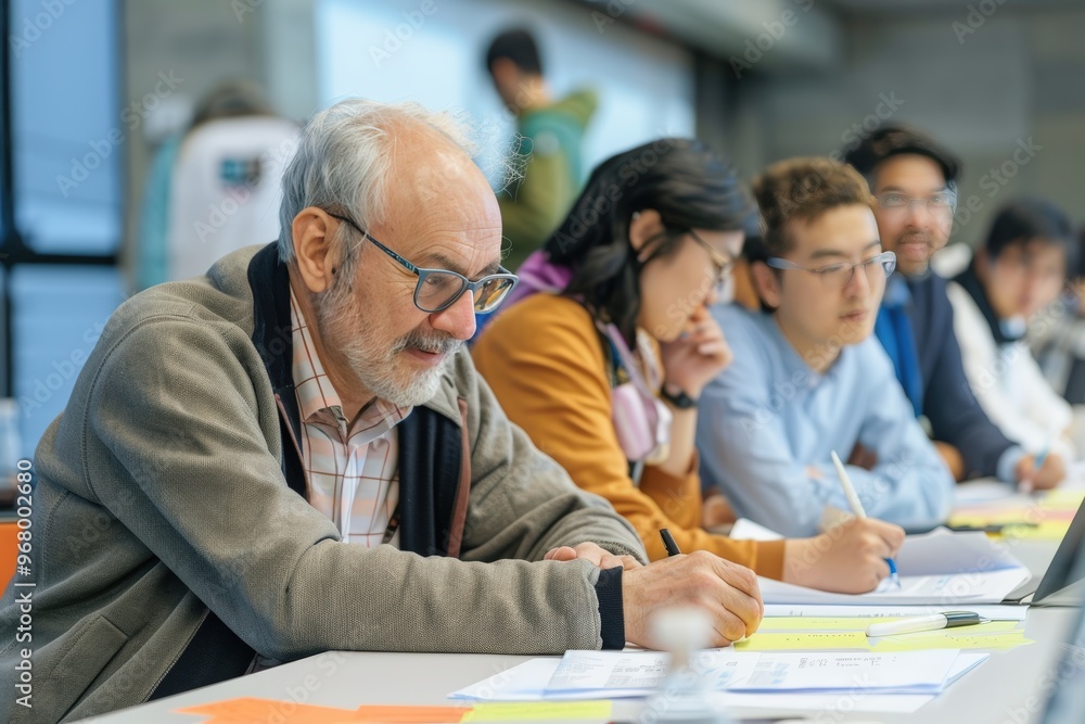 Fototapeta premium Senior Engineer Leading Workshop on Renewable Energy Technologies with Engaged Participants
