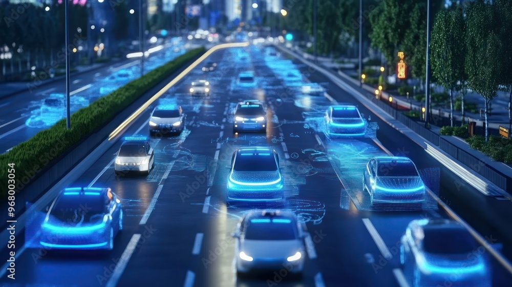 Autonomous Vehicles Navigating a City Street at Night with Digital Overlays Autonomous Vehicles Navigating a City Street at Night with Digital Overlays