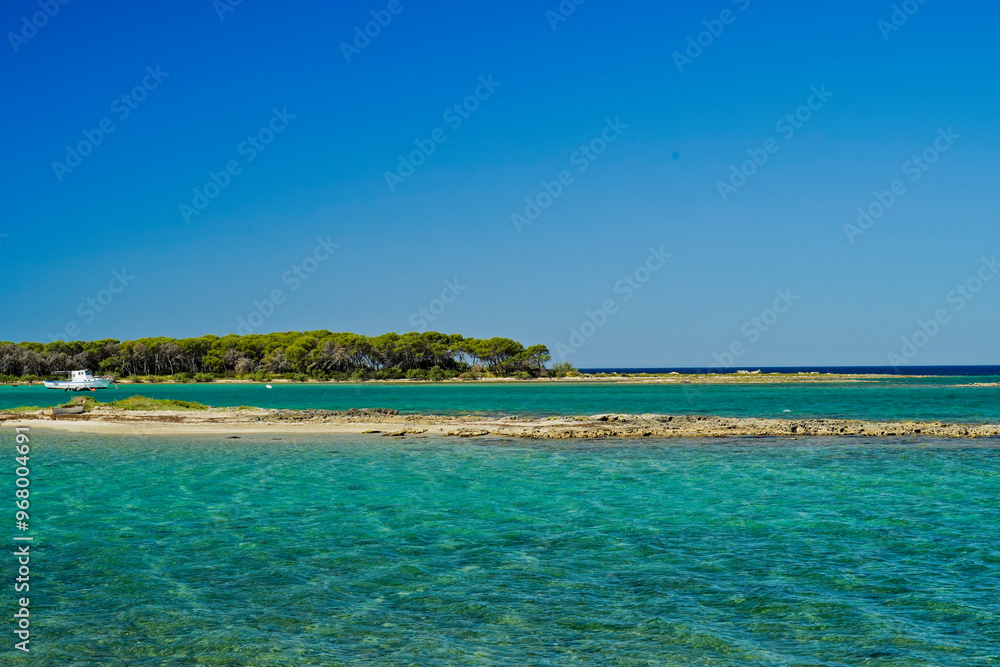Fototapeta premium Porto Cesareo,panoramica della città dalla spiaggia di La Strea,Lecce,Puglia,Italia