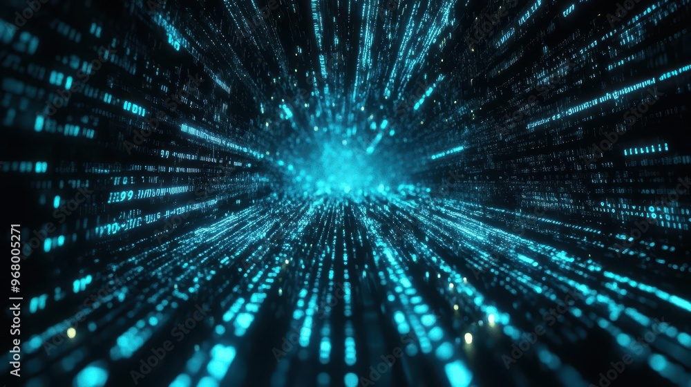abstract digital realm of glowing blue code cascading through darkness numbers and symbols create futuristic tapestry representing technological advancement abstract digital realm of glowing blue code cascading through darkness numbers and symbols create futuristic tapestry representing technological advancement