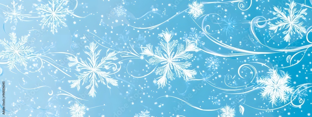 Abstract background with snowflakes and swirls on a blue color palette, vector illustration Abstract background with snowflakes and swirls on a blue color palette, vector illustration