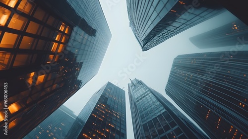 Wallpaper Mural Upward View of Modern Skyscrapers with Windows Illuminated at Dusk Torontodigital.ca