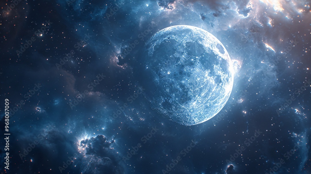 Obraz premium Dramatic Cosmic Scene with Glowing Blue Planet in Space