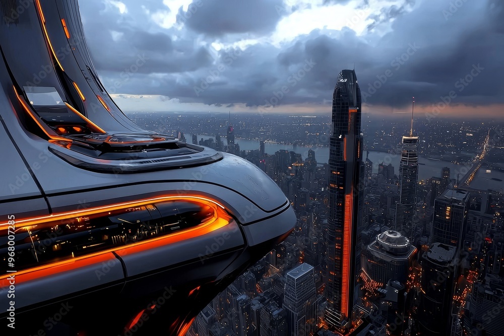 Futuristic, sci-fi concept art of a dystopian cityscape with towering skyscrapers, technological, visual futurism Futuristic, sci-fi concept art of a dystopian cityscape with towering skyscrapers, technological, visual futurism