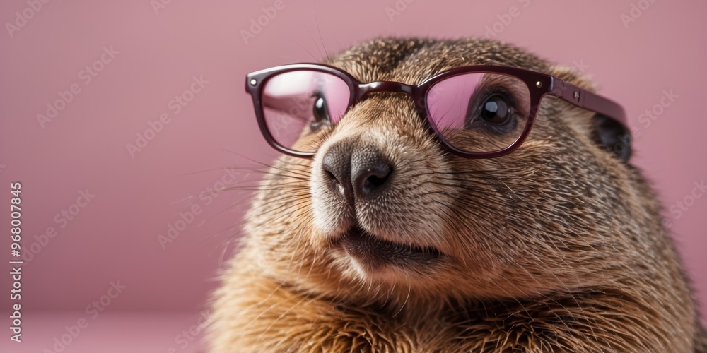 Groundhog Wearing Glasses on Pink Background. Groundhog Wearing Glasses on Pink Background.