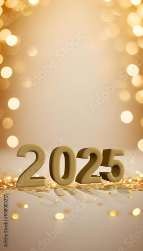 2025 Gold Text Bokeh Background for Christmas and New Year