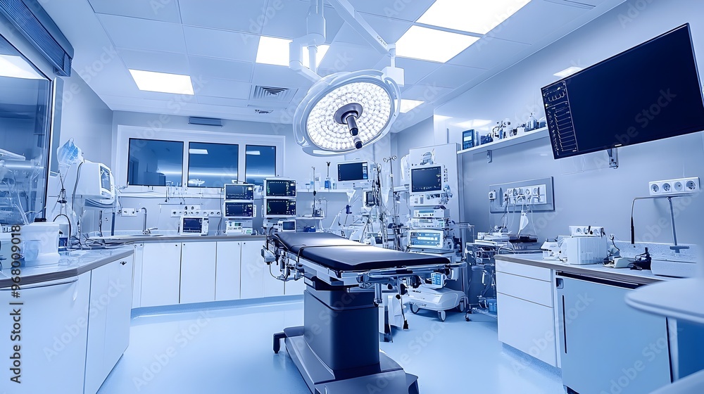 Modern Hospital Operating Room with Advanced Medical Equipment and Technology Modern Hospital Operating Room with Advanced Medical Equipment and Technology