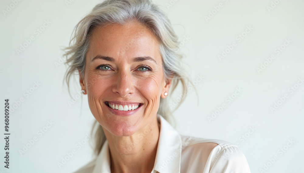 Close-up portrait of a graceful, silver-haired woman in a white blouse, showcasing elegance and warmth.
Close-up portrait of a graceful, silver-haired woman in a white blouse, showcasing elegance and warmth.