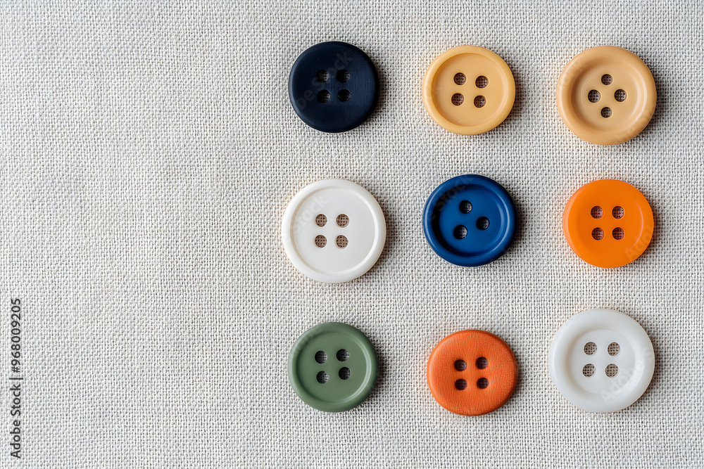 Close-Up of Various Buttons, Textile Fasteners and Fashion Accessories Close-Up of Various Buttons, Textile Fasteners and Fashion Accessories