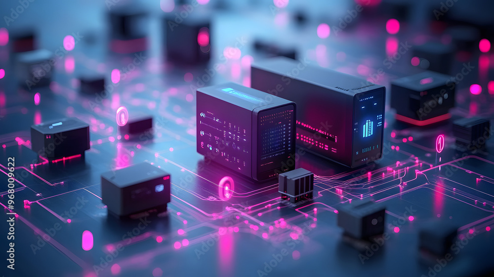 A vibrant display of futuristic circuit boards with glowing components, ideal for technology and innovation themes. A vibrant display of futuristic circuit boards with glowing components, ideal for technology and innovation themes.