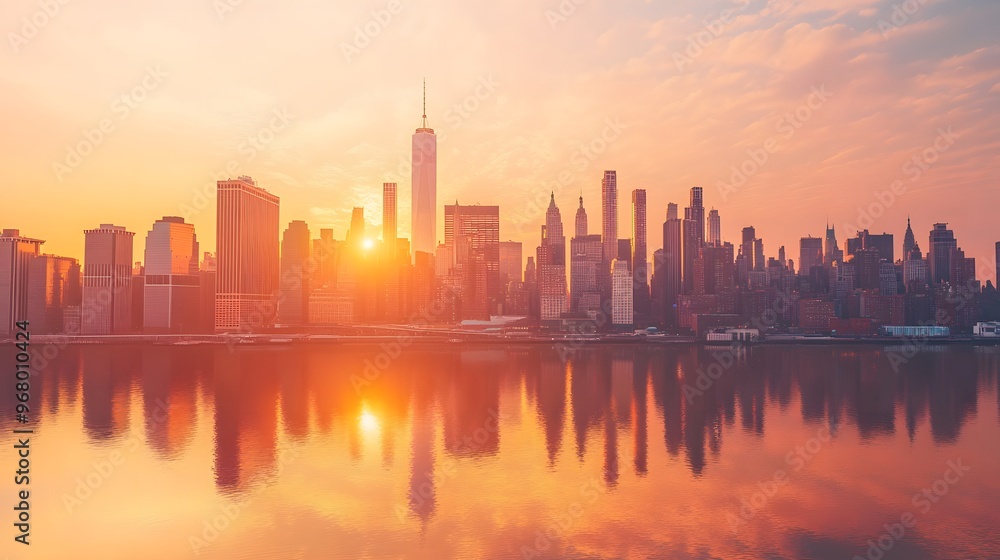 Obraz premium New York City Skyline with Sunrise Reflection
