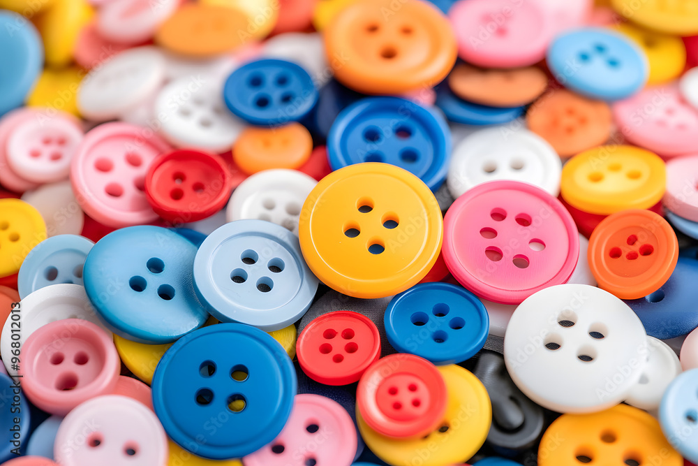 Close-Up of Various Buttons, Textile Fasteners and Fashion Accessories Close-Up of Various Buttons, Textile Fasteners and Fashion Accessories