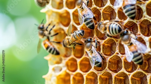 Bees in a hive efficiently transporting nectar, operating like a transport company in the wild photo