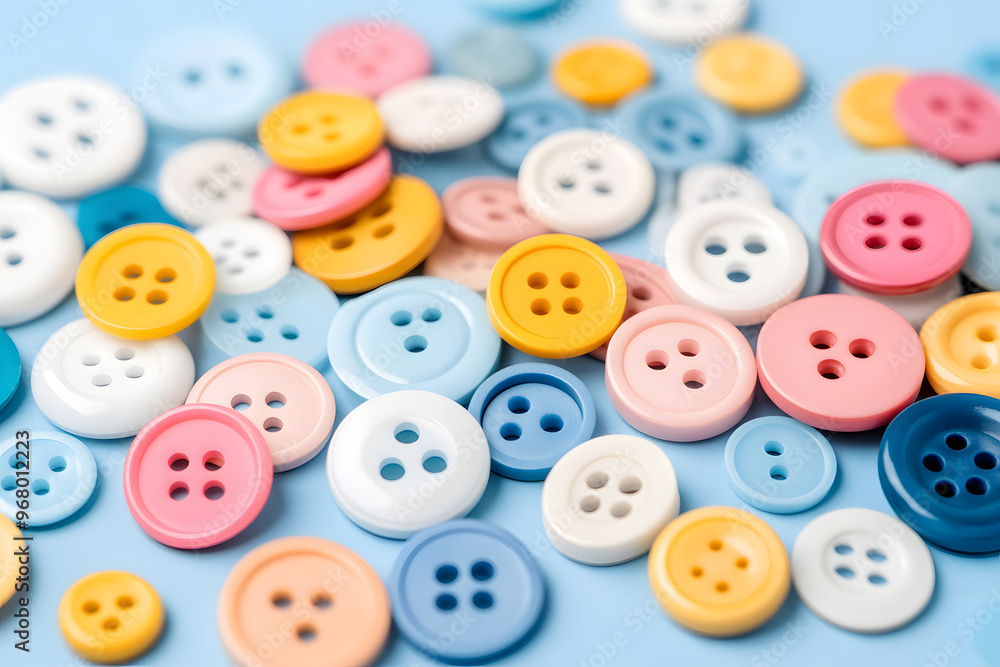 Close-Up of Various Buttons, Textile Fasteners and Fashion Accessories Close-Up of Various Buttons, Textile Fasteners and Fashion Accessories