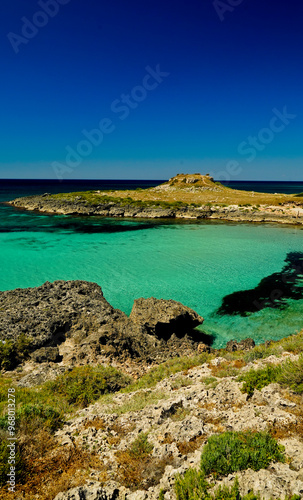 Torre Castiglione, panorama dell'omonima baia dalle acque cristalline, Salento,Lecce,Puglia,Italia