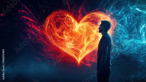 Wallpaper Mural Positive Pulse: A heart-shaped pulse emanating from a person, chest, spreading positive energy in waves across the surrounding environment, transforming it from dull to vivid Torontodigital.ca