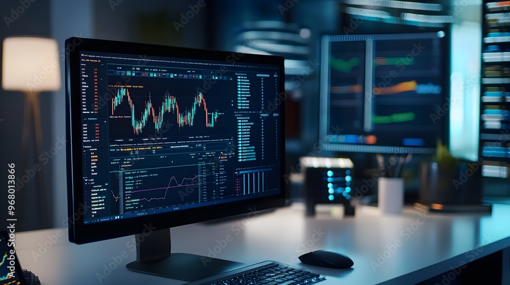 Stock Market Data Analysis on Computer Monitor in Office Stock Market Data Analysis on Computer Monitor in Office