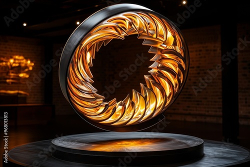 Mesmerizing, kinetic sculpture with rotating elements and graceful motion, contemporary, visual fascination