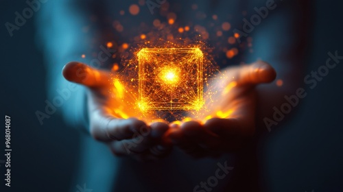 Quality Service Delivery: A glowing abstract figure presenting a shining, radiant gift, symbolizing exceptional service that exceeds customer expectations