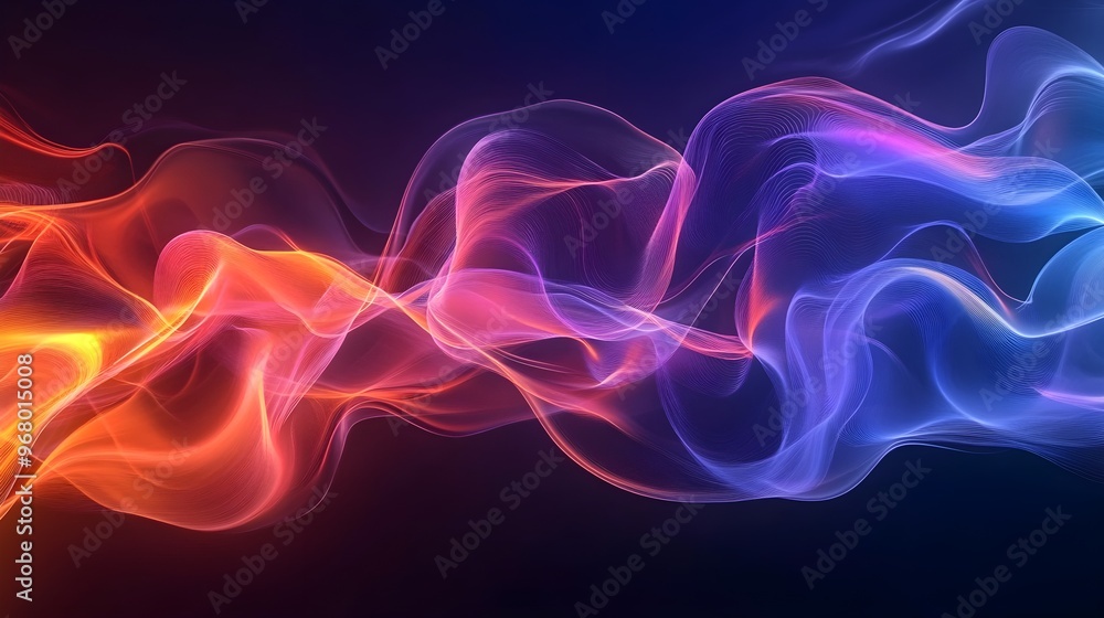 Fototapeta premium Abstract Flowing Lines Neon Colors Gradient Blue Red Pink Yellow Dark Background