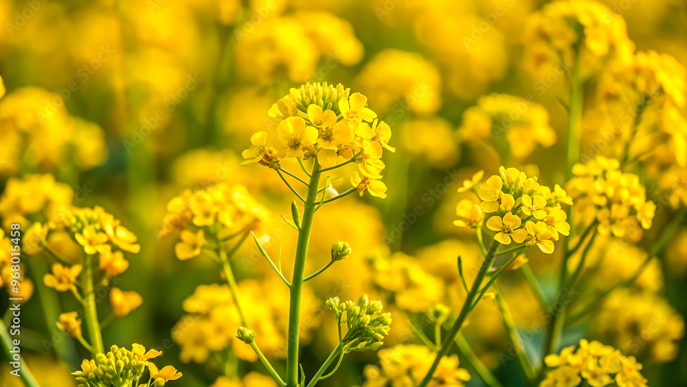 Yellow rapeseed field in the field and picturesque sky with white clouds. Blooming yellow canola flower meadows. Rapeseed crop in Ukraine. Yellow rapeseed field in the field and picturesque sky with white clouds. Blooming yellow canola flower meadows. Rapeseed crop in Ukraine.