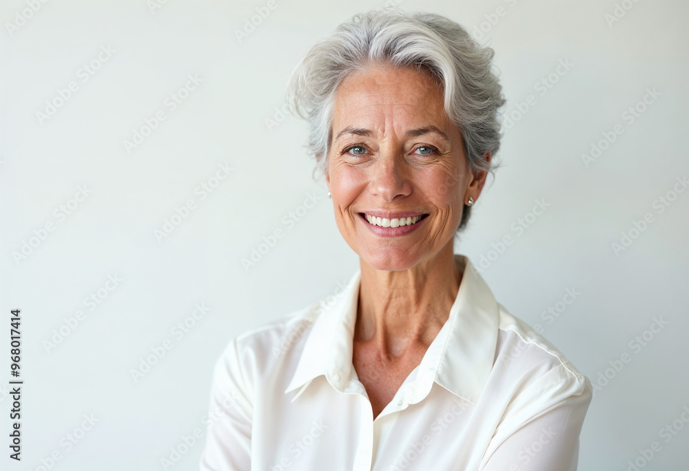 Close-up portrait of a graceful, silver-haired woman in a white blouse, showcasing elegance and warmth.
Close-up portrait of a graceful, silver-haired woman in a white blouse, showcasing elegance and warmth.