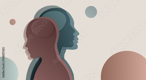 Metaphor bipolar disorder mind mental. Double face. Mood disorder concept. Bipolar disease. Split personality. Psychology. Mental health. Psychiatry. OurMindMatter. 2 head silhouette