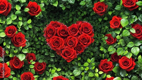 Wallpaper Mural Red roses heart surrounded by lush green leaves Torontodigital.ca