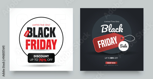 Black friday sale discount social media post template, mobile apps, banners design, Set of black friday sale social media banner.